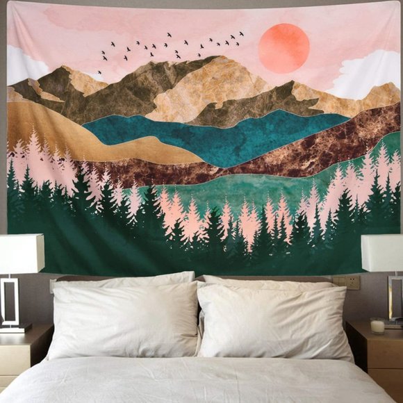 Nature Forest Tree Mountain Tapestry Wall Decor - Picture 5 of 5